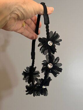 Lux Accessories Black Floral Rhinestone Headband | Boho Festival Whimigoth NWOT